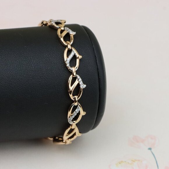 "Rose Gold Link Bracelet with CZ Accents, Elegant Chain Design, XPBL0831 - Picture 7 of 12